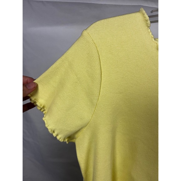 Pilcro Anthropologie Ruffle-Trim Baby Tee Butter Yellow Ribbed- Size Large - Picture 6 of 8